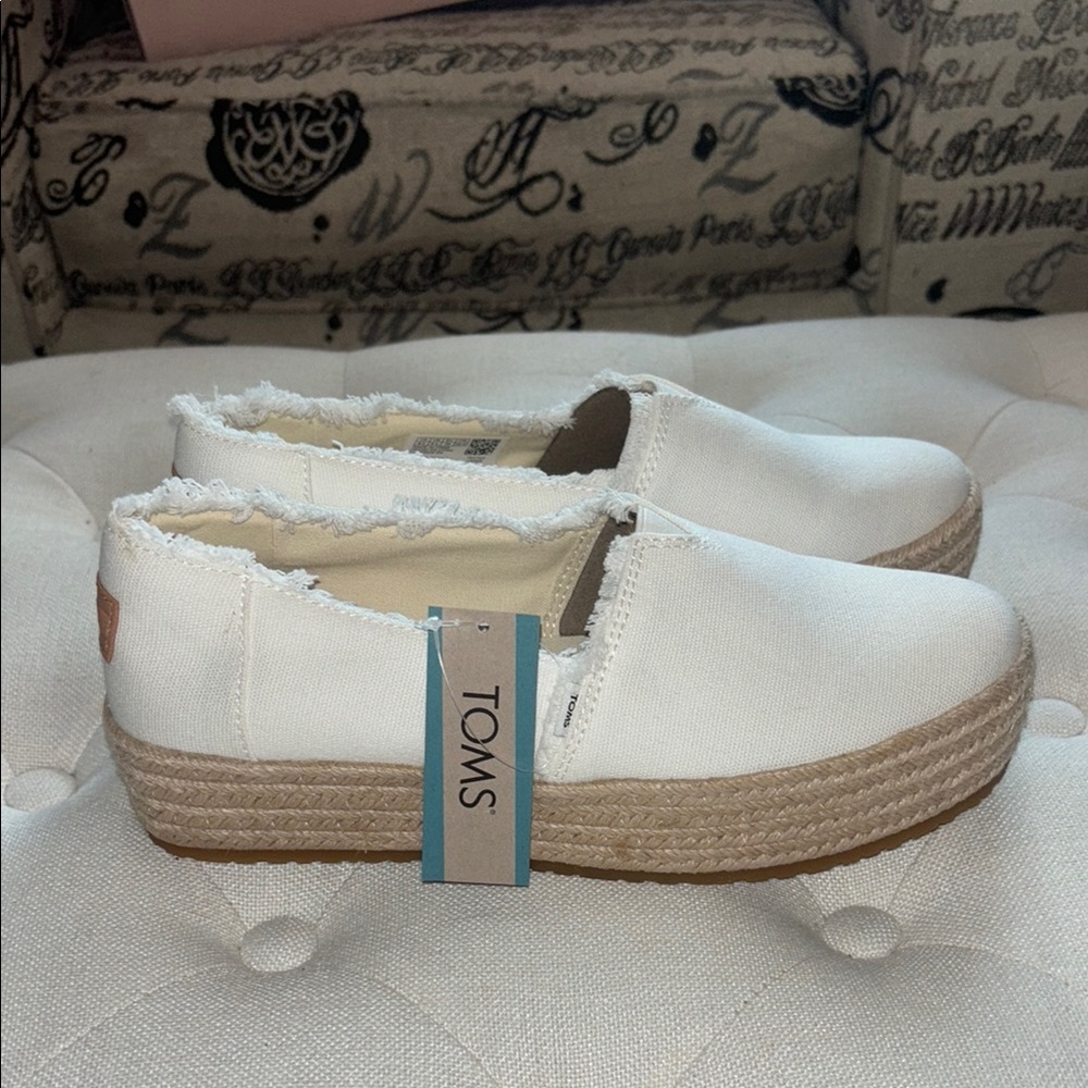TOMS White Canvas Platform Espadrilles